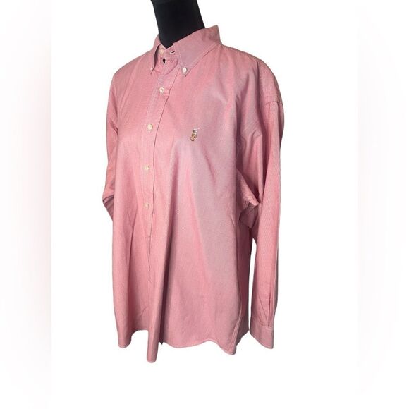 RALPH LAUREN PINK/RED BUTTON DOWN LIKE NEW CONDITION COTTON OXFORD DRESS SHIRT - Picture 3 of 10